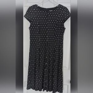 Eliza J Navy and White Polka Dot Midi Fit-and-Flare Dress
